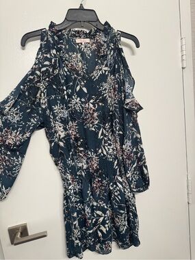 Parker Teal Floral Cold-Shoulder Tunic Dress
